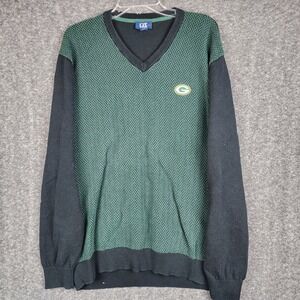 Cutter & Buck Green Bay Packers Sweater Men 2XL Green Herringbone V-Neck SZ2032